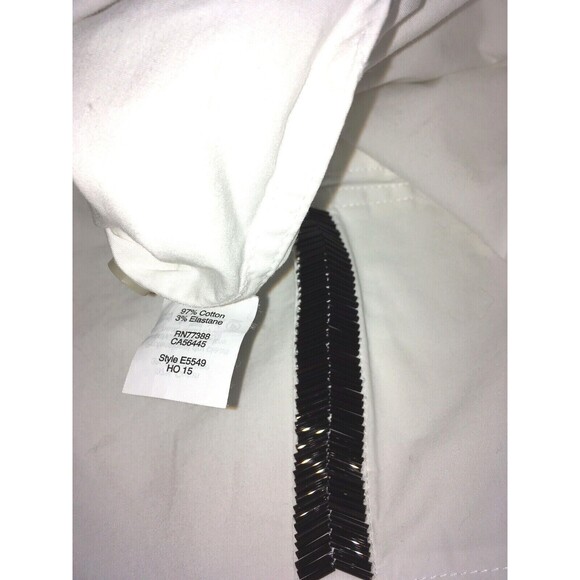 J CREW sz XXS 2XS 97% Cotton Stretch White Black Bead Pockets Classic Blouse - Picture 6 of 6
